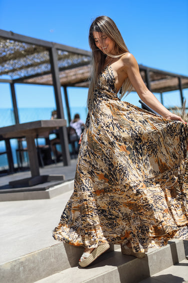 Vestido largo de seda Amatista print